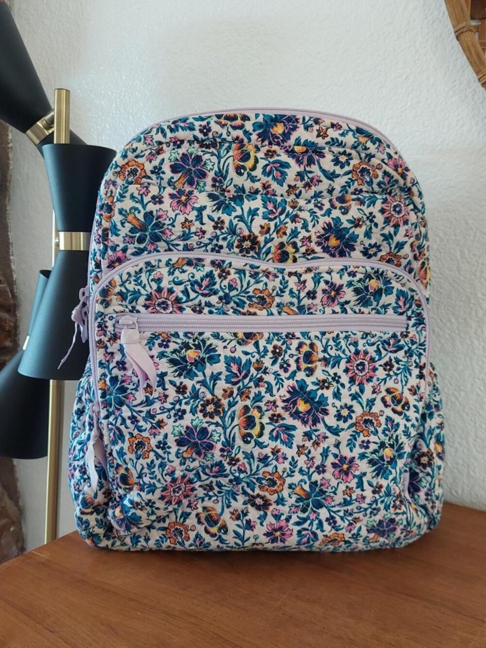 vera bradley cloud vine lavender 9thMulti-colored floral print backpack with pur